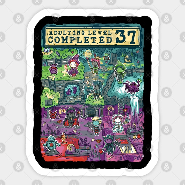 Adulting Level 37 Completed Birthday Gamer Sticker by Norse Dog Studio